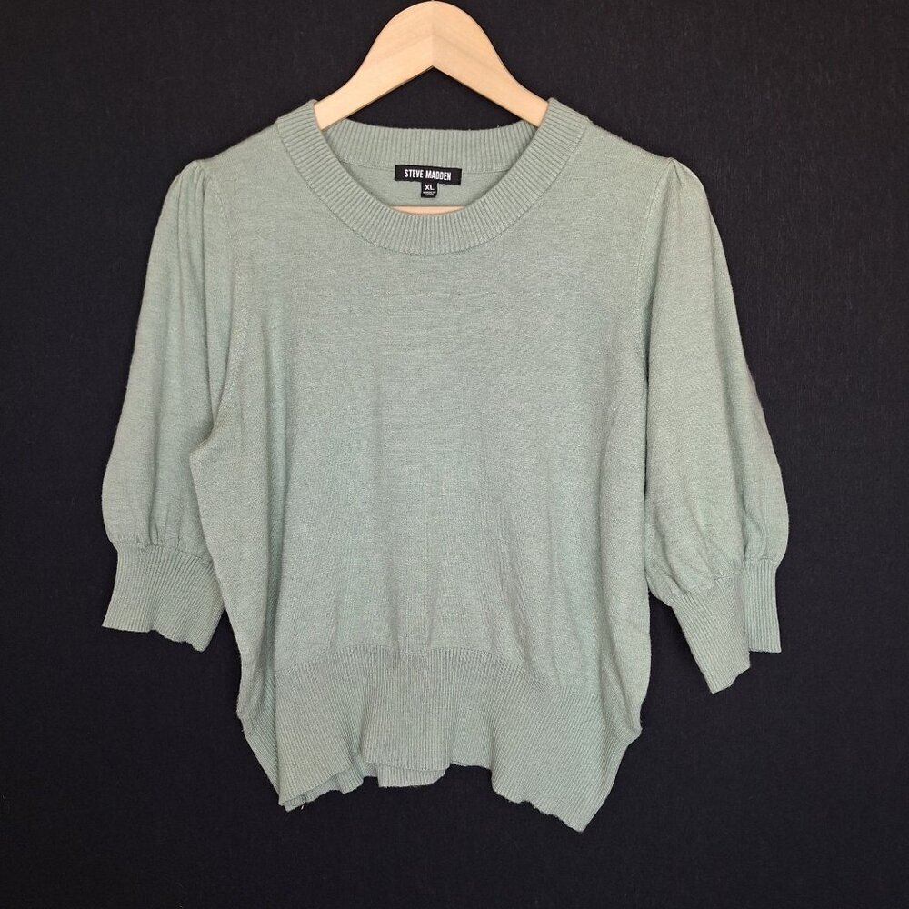 💙 Steve Madden Knit Puff Half Length Sleeve Top Size L/XL Stretchy Comfy Soft P